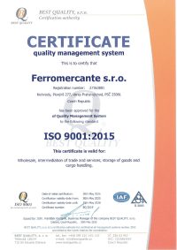 Certifikát 9001 - Ferromercante-AJ
