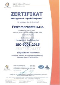 Certifikát 9001 - Ferromercante-NJ